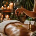 someone is getting massage with bottle oil their back generative ai scaled e1748980092411